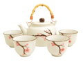 Set de ceai alb cu motive sakura (pentru 4 persoane)