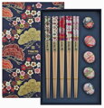 Set de bețișoare chinezești de 5 perechi cu flori de tampoane în cutie