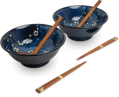 Set de boluri Hana albastru 22cm cu bețișoare pentru 2 persoane EDO JAPAN