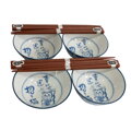 Set de boluri japoneze motiv pisică fericită cu bețișoare 4pcs
