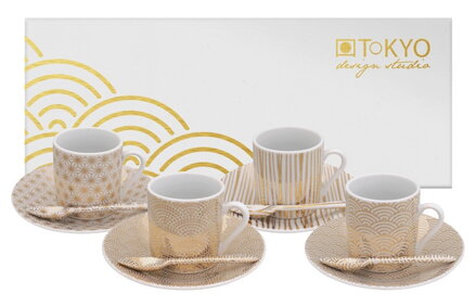Set espresso pentru 4 persoane model auriu TOKYO