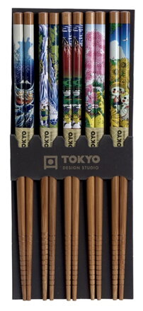 Set de bețișoare chinezești din 5 perechi cu motiv de peisaj colorat