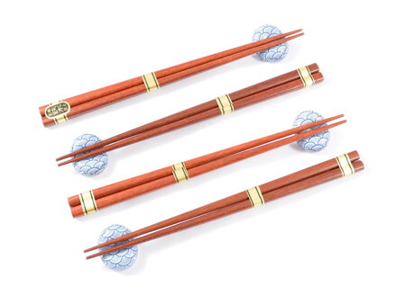 Set de bețișoare chinezești 4 perechi cu tampoane în cutie
