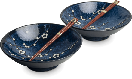 Set de boluri Hana albastru 24,5cm cu bețișoare pentru 2 persoane EDO JAPAN