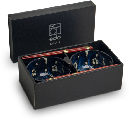 Set de boluri Hana albastru 13cm cu bețișoare pentru 2 persoane EDO JAPAN