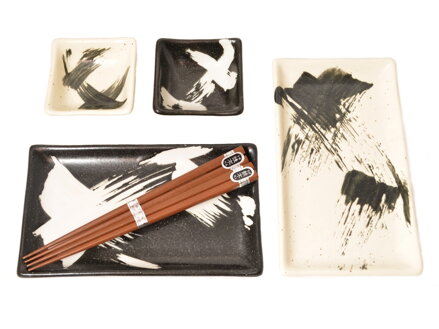 Set de servit sushi bej-negru (pentru 2 persoane)