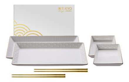 Set sushi pentru 2 persoane alb cu ornamente aurii TOKYO