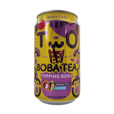 Bubble Tea ceai verde maracuja și litchi Boba Cat 320ml
