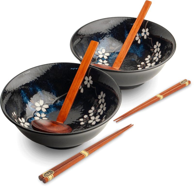 Set boluri de porțelan pentru ramen Anemone Blue 21cm