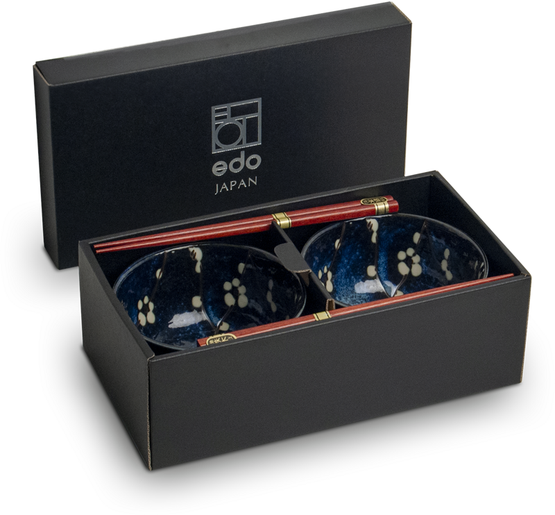 Set de boluri Hana albastru 13cm cu bețișoare pentru 2 persoane EDO JAPAN