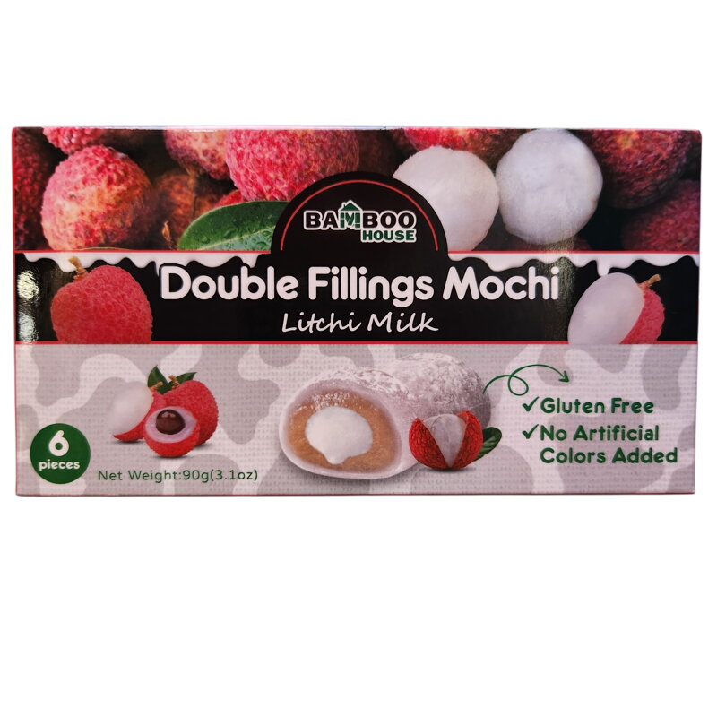Prăjituri de orez Mochi cu umplutură dublă litchi și lapte 90g